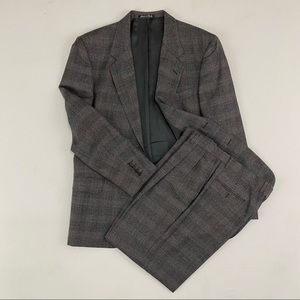 Vintage Valentino Uomo Gray Windowpane Houndstooth Wool Suit